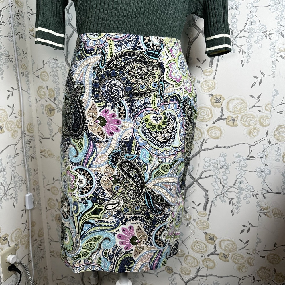 Talbots‎ Paisley A-Line Mini Skirt Sz 14WP Cotton Blend Zipper Back Slit Pockets